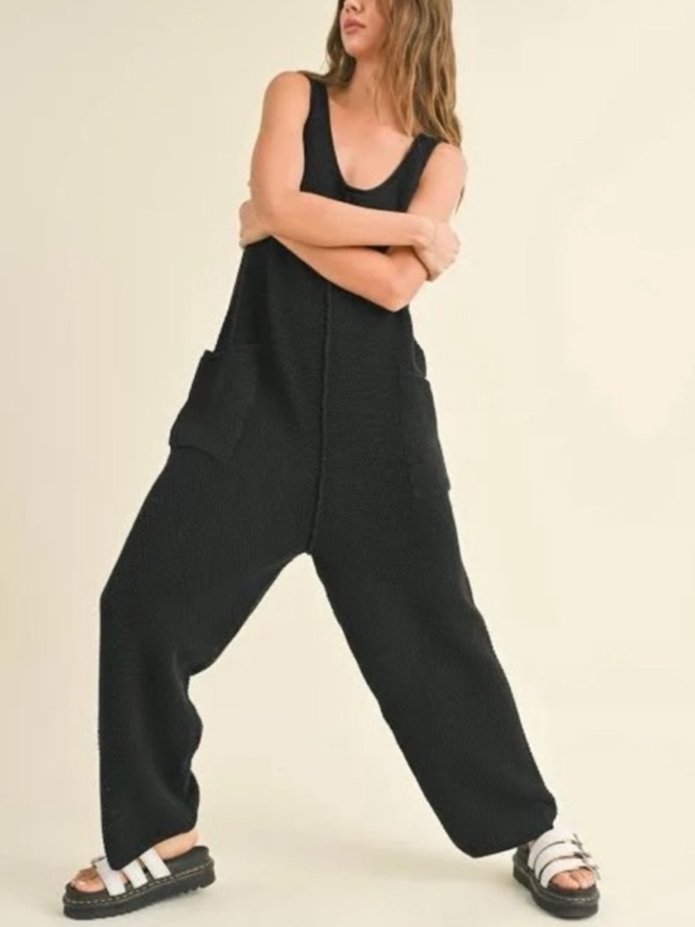 Free People Hailee Sweater Jumper Knit Jumpsuit in Black FP Beach.     Sk21
